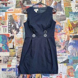 Talbots Petites Navy Blue Sleeveless Button‎ Detail Pleated Dress Size 4